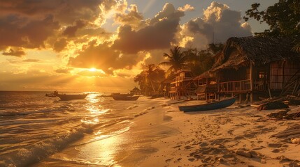 Wall Mural - A tropical beach at sunset as the sun img