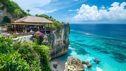 Sticker - A tropical beach with a high cliff picture