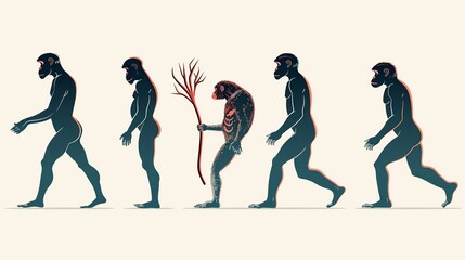 Infographic detailing the stages of human evolution, from early hominids to modern Homo sapiens, illustrating biological diversity. Illustration, Image, , Minimalism,