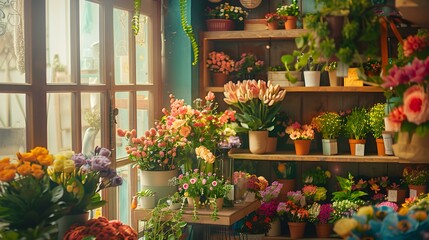 Wall Mural - A flower shop with large windows allowing natural img