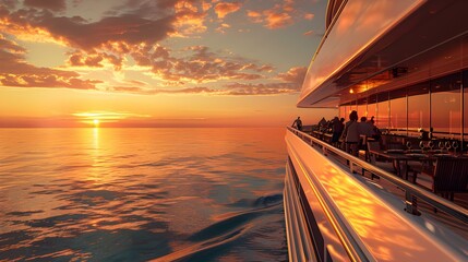 Wall Mural - A yacht with a mediterranean-style sunset background sailing picture