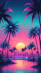 Sticker - miami vice miami viceinspired background with neon pal Retro neon background theme