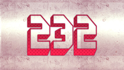 Canvas Print - Cute 3d bold outline pink number design of 232 on white background.