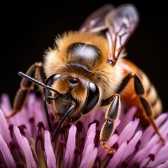 Poster - Bee Macro shoot, Close up. Macro view of the head of a European hornet. Insect Macro shot. Honey Bee macro shot. Bee. Wildlife Concept. 