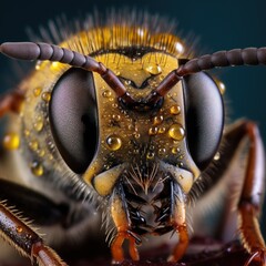 Poster - Bee Macro shoot, Close up. Macro view of the head of a European hornet. Insect Macro shot. Honey Bee macro shot. Bee. Wildlife Concept. 