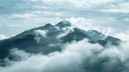 Wall Mural - mountain covering with clouds background - generative ai