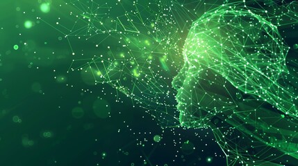 Wall Mural - artificial intelligence and modern technology concept. glowing human face on a green background. ai 