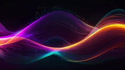 Wall Mural - Smooth gradient waves in blue and purple with particles gliding along, giving a sense of depth and motion, 4k Animation Video