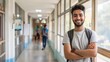 © gn8 - Confident Pakistani Male Student Smiling and Standing in a University Hallway for Educational Concept