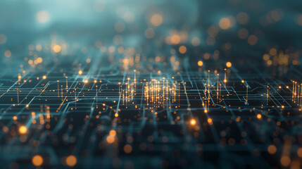 A computer screen with a lot of glowing lines and dots