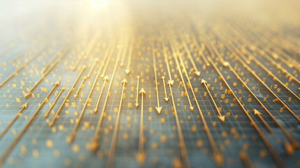 A row of arrows on a blue background