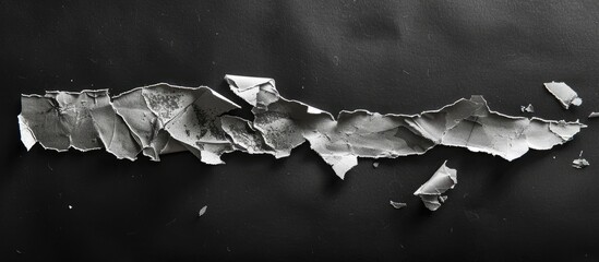 Poster - High-resolution macro shot of torn paper pieces on a black background with plenty of copy space image.
