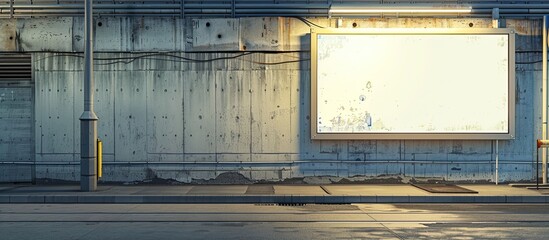 Poster - Street wall with a sizable blank billboard and banners featuring copy space image for personalized messages.