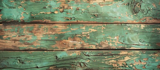 Poster - Old wooden background with cracked green paint, providing a vintage aesthetic and a rustic charm to any setting. (incl. 'copy space image')