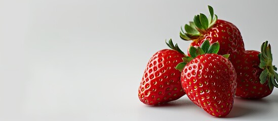 Poster - Red strawberry freshly picked with a white background for copy space image.