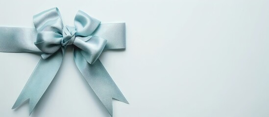 Sticker - Light blue gift bow ribbon with copy space image on a white background.