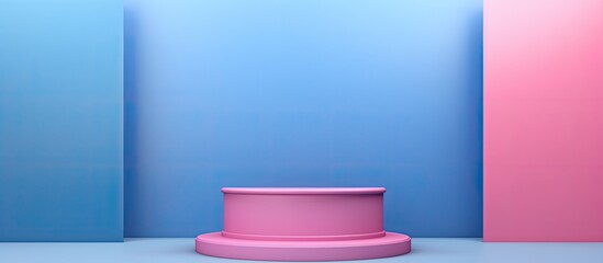 Aufkleber - Front view of a podium display with a pink and blue background, featuring copy space image.