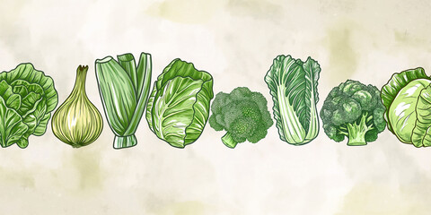 Poster - Green vegetables variety illustration showing healthy food