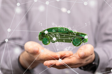 Poster - Autonomous car with HUD graphic of Navigation system driving