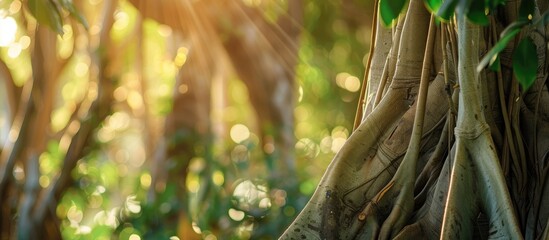 Poster - A section of a banyan tree with a blurred nature backdrop suitable for a copy space image.