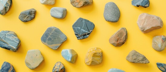 Aufkleber - Minimalist composition of stones on a yellow background for product display, perfect for adding copy space image.