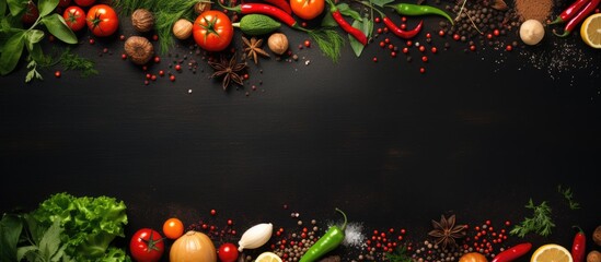 Sticker - Top-view copy space image with vegetables and spices for your text on a cooking banner backdrop.