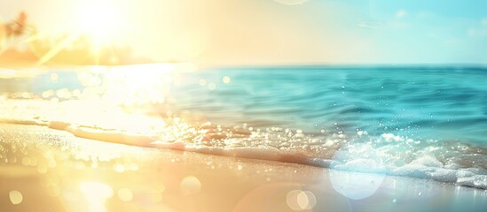 Poster - A blurry beach scene with sunlight and vibrant colors on the ocean coast in summer, ideal for a copy space image.