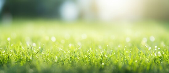 Aufkleber - Fresh green grass field with a blurred background, ideal as a natural backdrop for summer product advertising with copy space image.