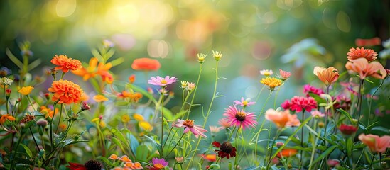 Poster - Flowers blooming in the garden, with a beautiful scenery and potential for using it in a copy space image.