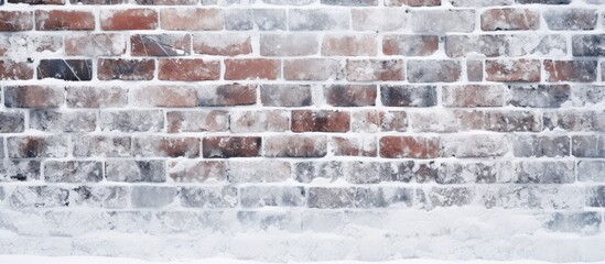 Fototapete - Blurred brick wall texture background with white snowflakes on blank area for text or image inclusion