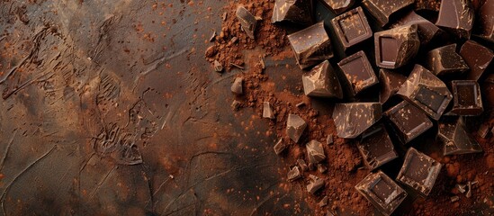 Poster - Chocolate chunks sprinkled with cocoa, with space for text.