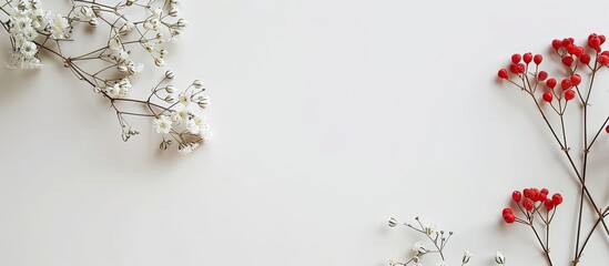 Poster - A close-up image of a Women's Day decoration arrangement on a white surface with copy space image.