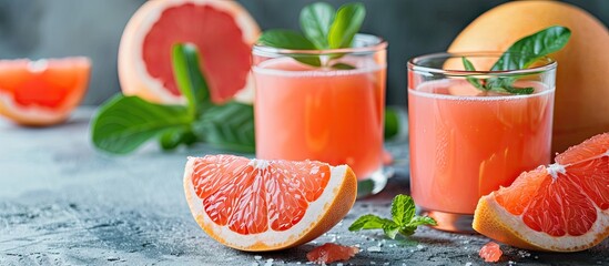 Poster - Homemade freshly squeezed grapefruit juice, showing a copy space image.