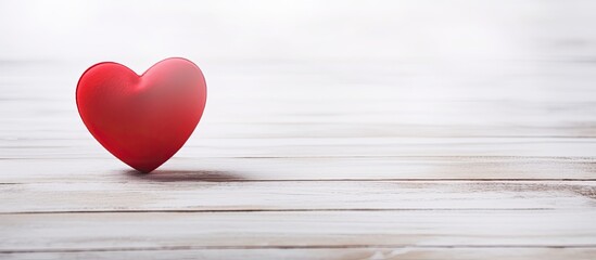 Canvas Print - Valentine's Day concept with a red heart on a white rustic wooden background, creating a soft focus effect, ideal for images with copy space.