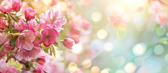 Poster - Background of blooming spring flowers with ample space for text or images.