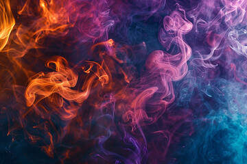 Wall Mural - Vibrant swirls of colored smoke against a dark background, creating a dynamic and mystical atmosphere.