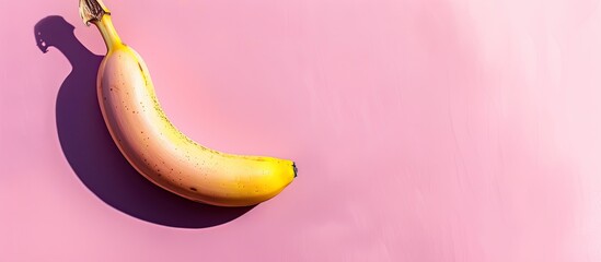 Poster - vintage-toned fashionable banana displayed on a pink background with ample copy space image.