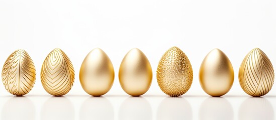 Aufkleber - Minimal Easter concept with a pattern composition of golden eggs on a white background, ideal for a copy space image.