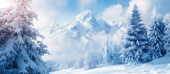 Leinwandbilder - Mountainous winter scene with copy space image for text.