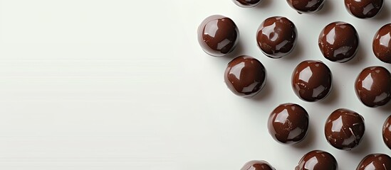 Poster - Chocolate spheres placed on a white backdrop with copy space image.
