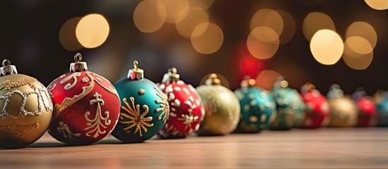 Poster - A detailed view of festive Christmas ornaments with a copy space image.