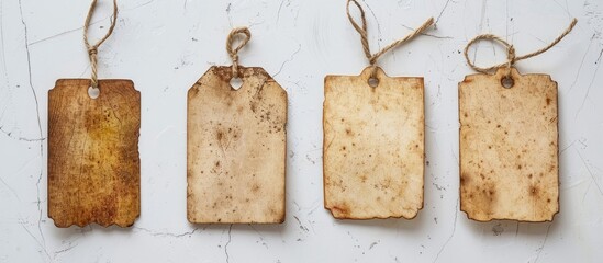 Poster - Vintage tags and labels with textured and stained details on a white background, perfect for a copy space image.