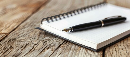 Aufkleber - Wooden table with a notebook and ball pen, providing ample copy space image.