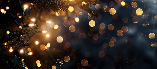 Aufkleber - Abstract Christmas frame with fairy lights, blurred LED garland, and bokeh on a black background, ideal for copy space image.