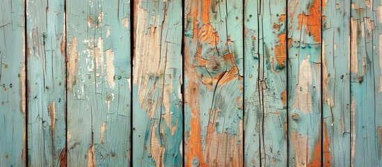 Aufkleber - Vintage vertical wooden boards with peeling paint, creating a rustic backdrop for a copy space image.