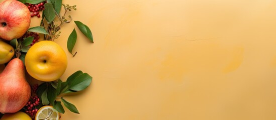 Aufkleber - Top view of Jewish New Year holiday attributes on colored background in a flat lay composition, conveying the Rosh Hashanah concept, featuring copy space image.