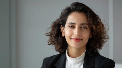 Indian businesswoman smiling while making a presentation in a corporate meeting room representing professional confidence and success Portrait, Realistic Photo, High resolution, Half-body picture,