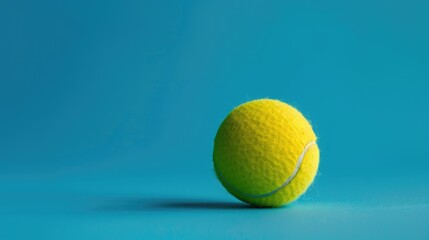 Wall Mural - Bright blue background with yellow tennis ball and free space captured in close up shot