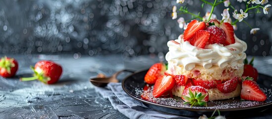 Poster - Valentine's Day offering of fresh strawberry shortcake with a copy space image.