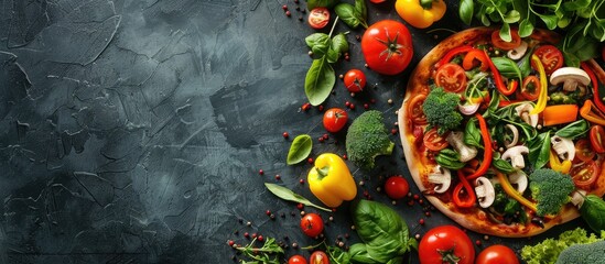 Poster - Pizza topped with a variety of fresh vegetables with a blank area for adding an image.